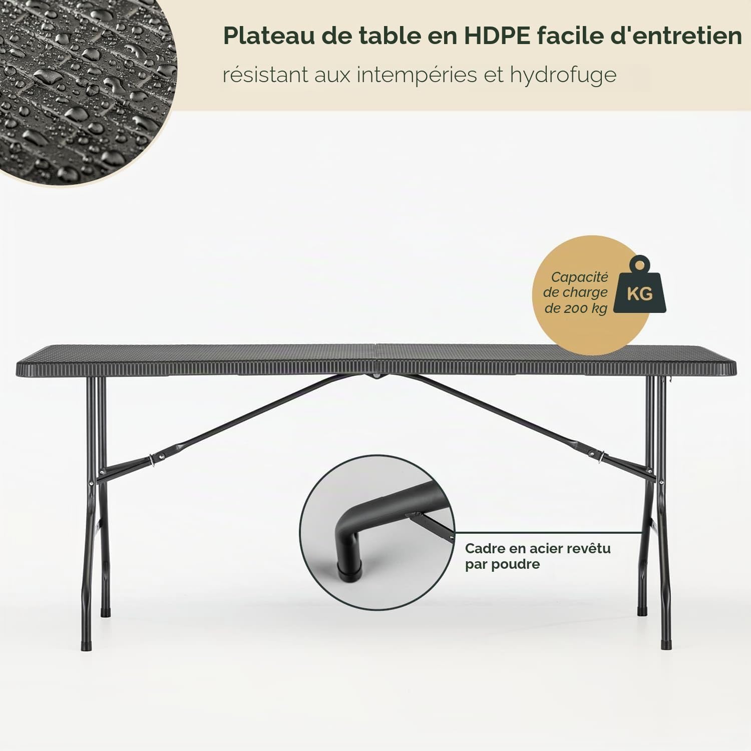 Skandika Table Pliante/Banc Pliable/Set MASI | Banc Max 300 kg, Table Max 200 kg, matériau HDPE recyclé, Pliable, résistant aux intempéries, 180 cm | Meubles Balcon, Jardin