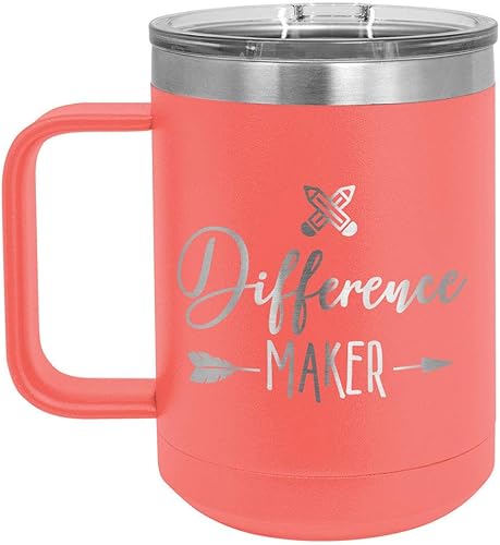 Miniatura 1 de DIFFERENCE MAKER Coral Taza de café de 15 oz con tapa deslizante  Taza de café de viaje aislada  Ideas de regalo únicas de mujeres u hombres