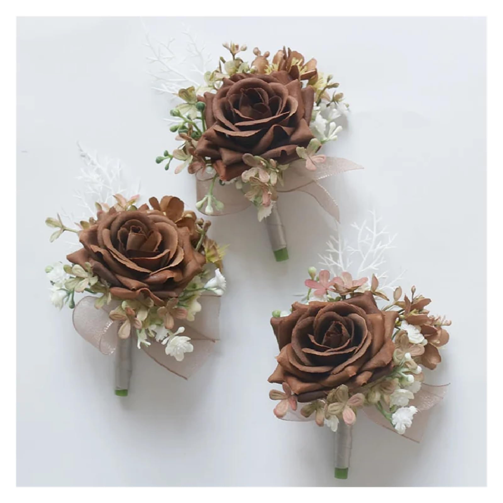 Künstliche Boho-Blume, Hochzeits-Ansteckblumen, 4 Stück, Hochzeitsblumenstrauß, künstliche Blumen, Geschäftsfeier, Eröffnung, Gast-Ansteckblumen, Ansteckblumen, Braun (Korsage)