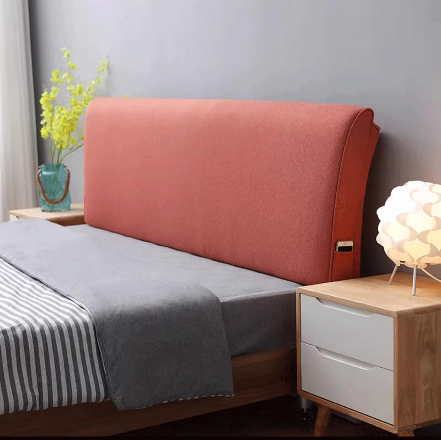 MGEMJMJ Bedside Cushions, Upholstered Large Backrests, Detachable And Washable, Nordic Tatami Mats, Double Cushions, Anti-collision(Size:No headboard 35.4"/90cm,Color:Orange)