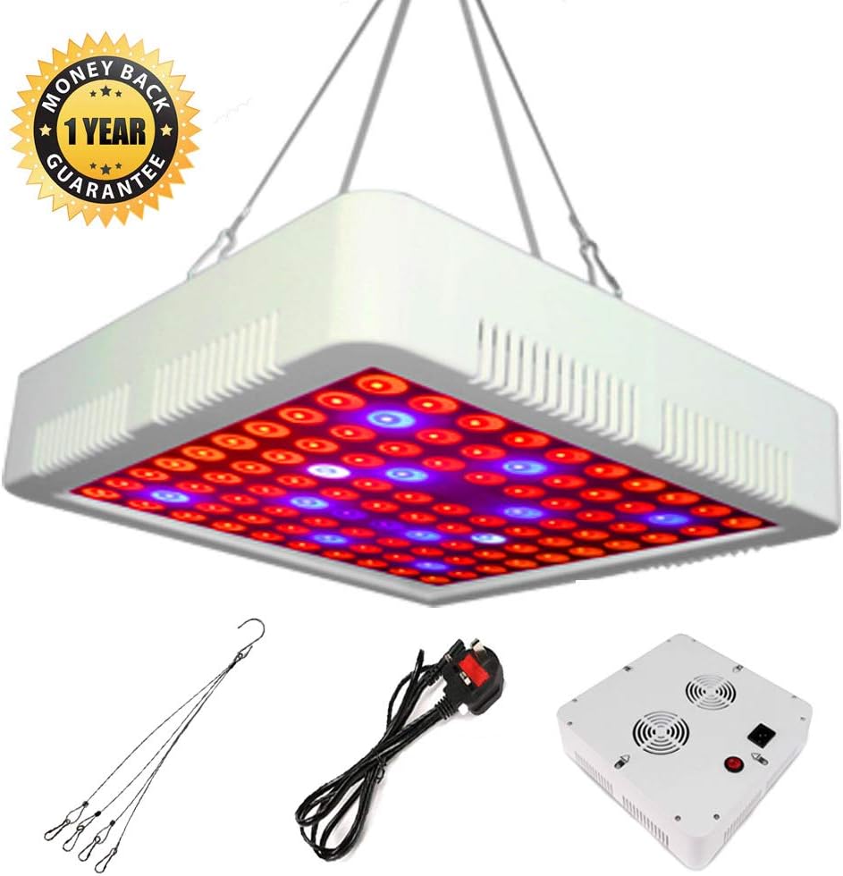 RINBO 300W LED Grow Lights 300W Grow Lights Full Spectrum with Daisy Chain for Greenhouse and Indoor Plants, Good Heat Dissipation, (Red+Blue+White+UV+IR 100 LEDs)