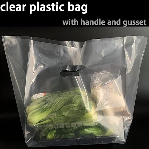 Miniatura 5 de 100 bolsas de plástico transparentes de 8 x 12 pulgadas con asas troqueladas y refuerzo, asas troqueladas de 2 mil de grosor, perfectas para
