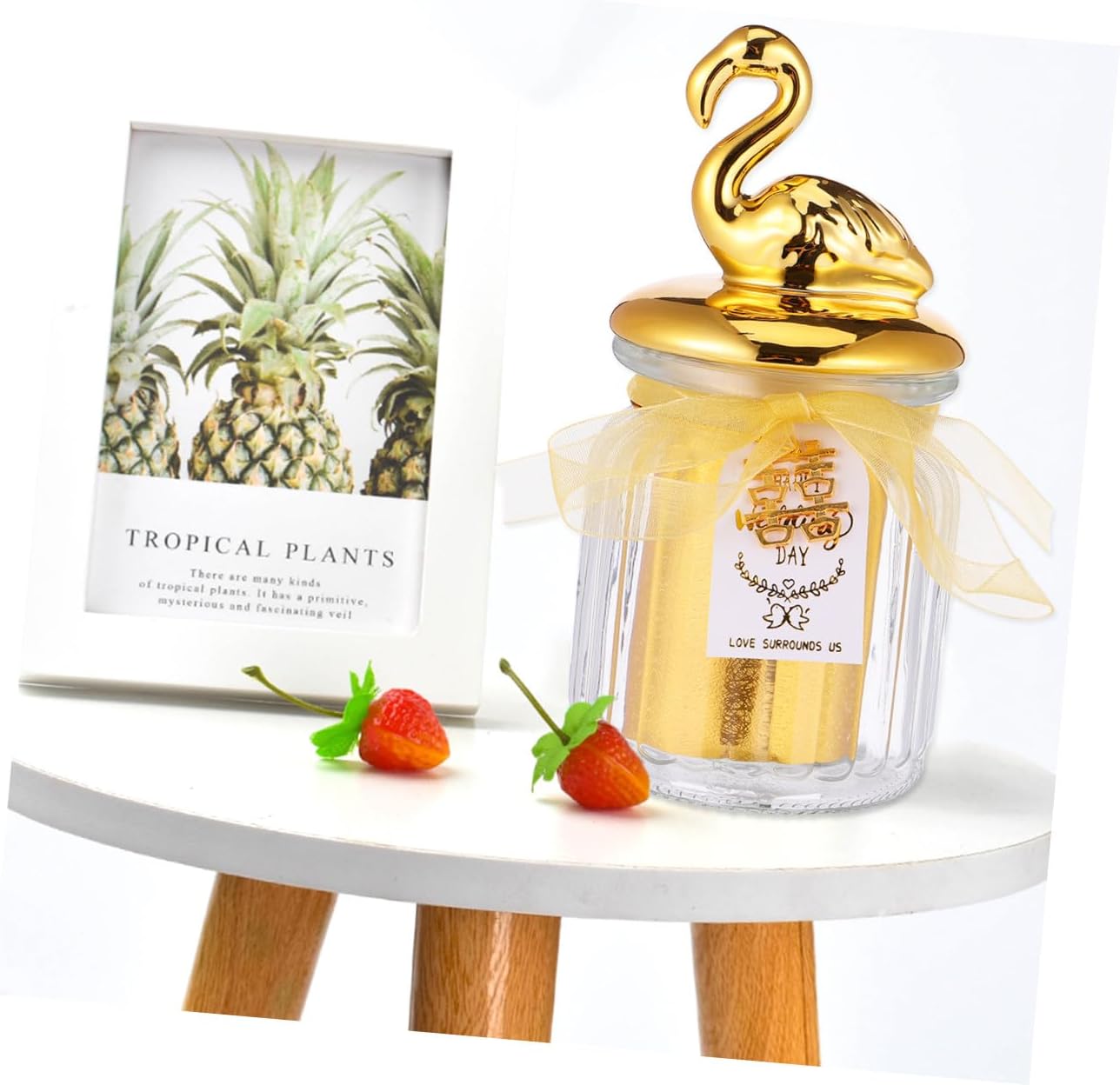 Wedding Glass Candy Jar with Ceramic Animal Lid, Gold-sealed Storage Bottle for Wedding Candies, Party Sweet Container, Decorative Keepsake Box