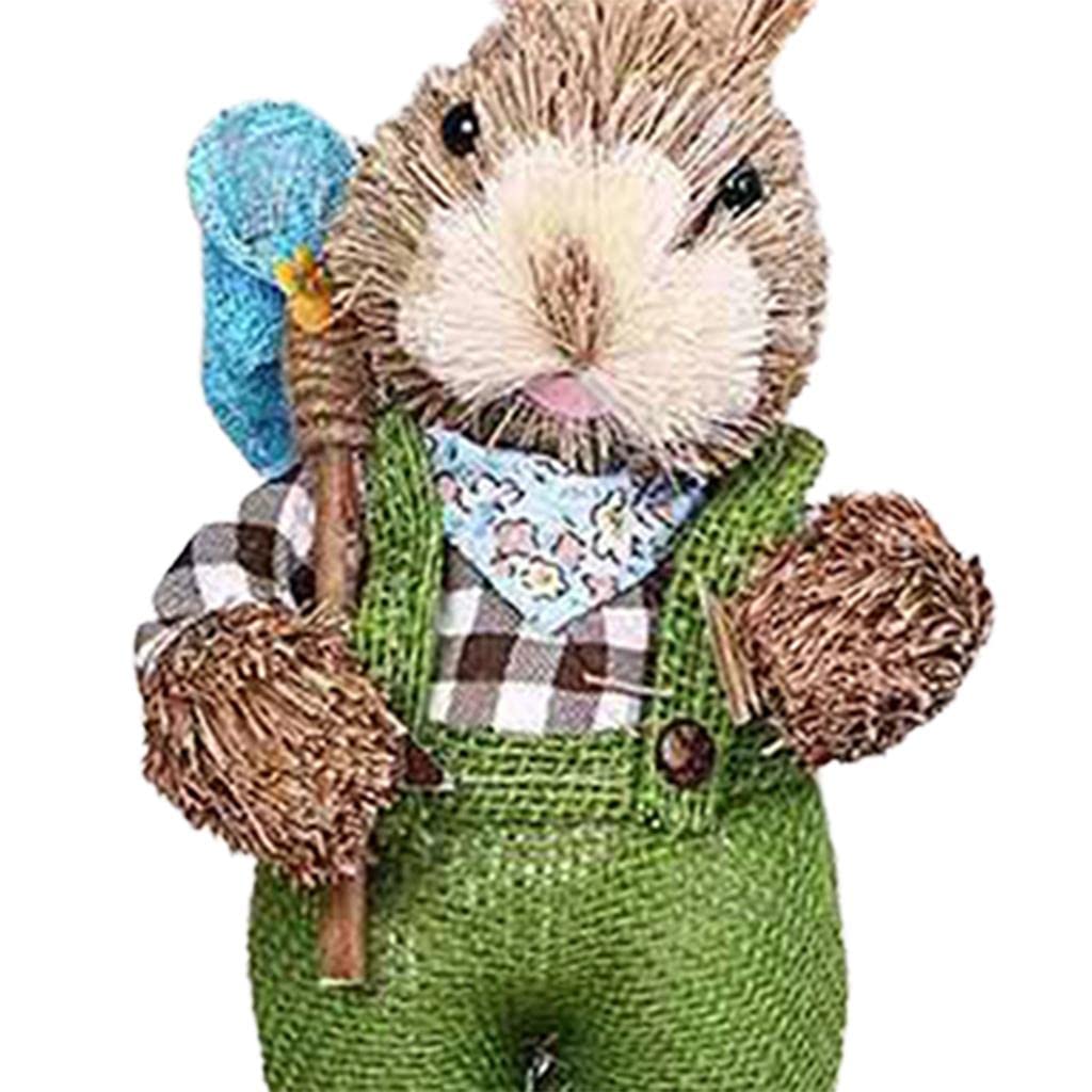 Ment Straw Rabbit Easter Farmer Bunny Figure w/Carrot for Wedding Party Decor Green