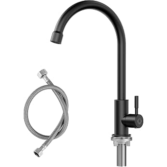 CECIPA Tap for Cold Water Only Black Cold Water Tap with Stainless Steel Nuts 304 Tap Cold Water Black with 60 cm Connection Hose X1 - Ideal for Kitchen Garden and Children's Mud Kitchen