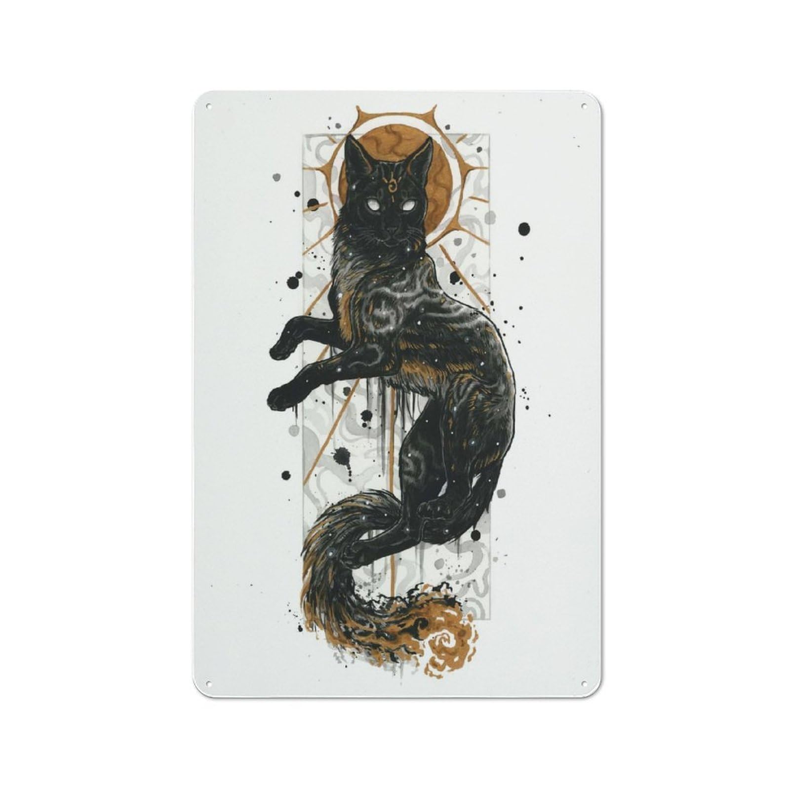 Tin Wall Plaque 30x20cm with Bakeneko for Home Bar Wall, for Hosts Who Enjoy Retro Interiors Refreshing A Room in Autumn