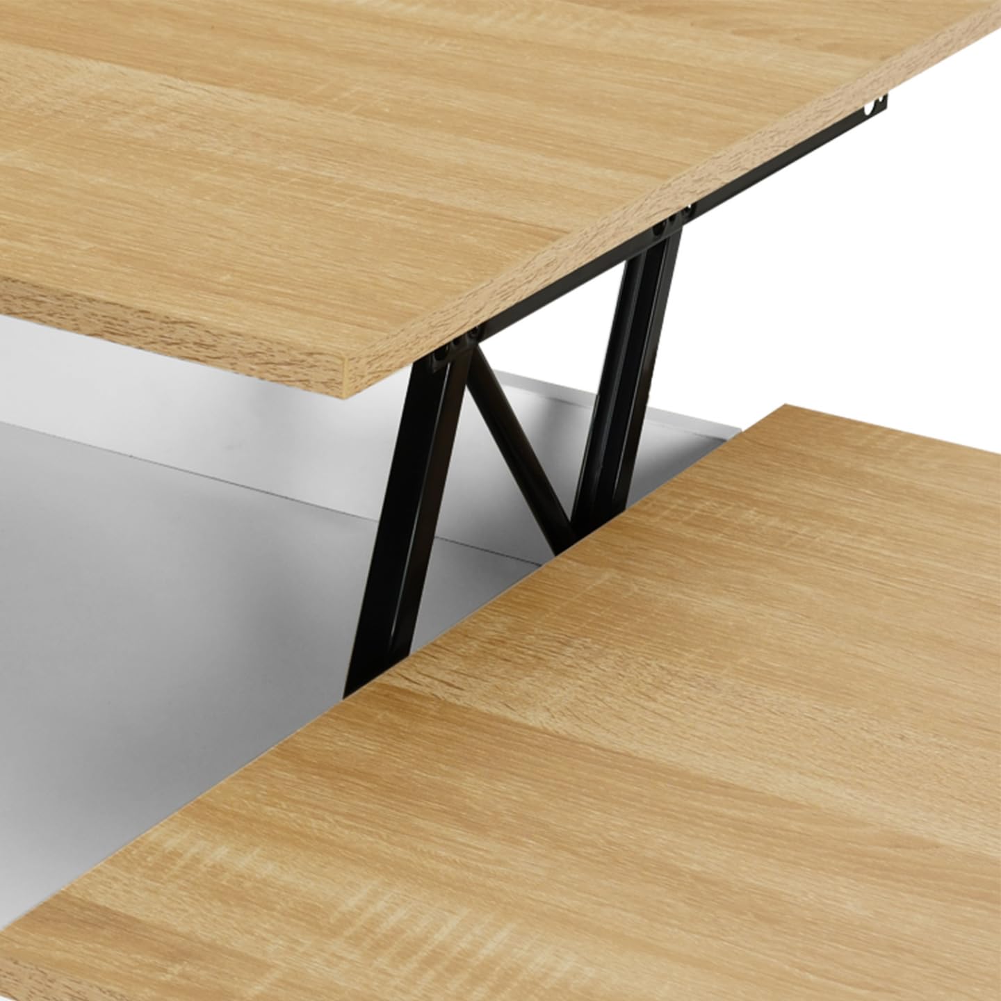 IDMarket - Table Basse Coffre 2 Plateaux relevables ELEA Blanc et Bois