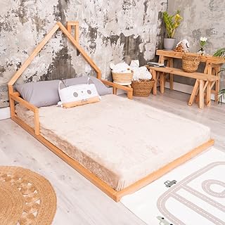 BUSYWOOD Floor Bed House Frame - Toddler Bed Montessori - Toddler House Bed Frame - Montessori Style Bed - House Bed Frame Toddler Kids - Montessori Floor Bed Twin (Model 3, Natural Tree, Floor Bed)