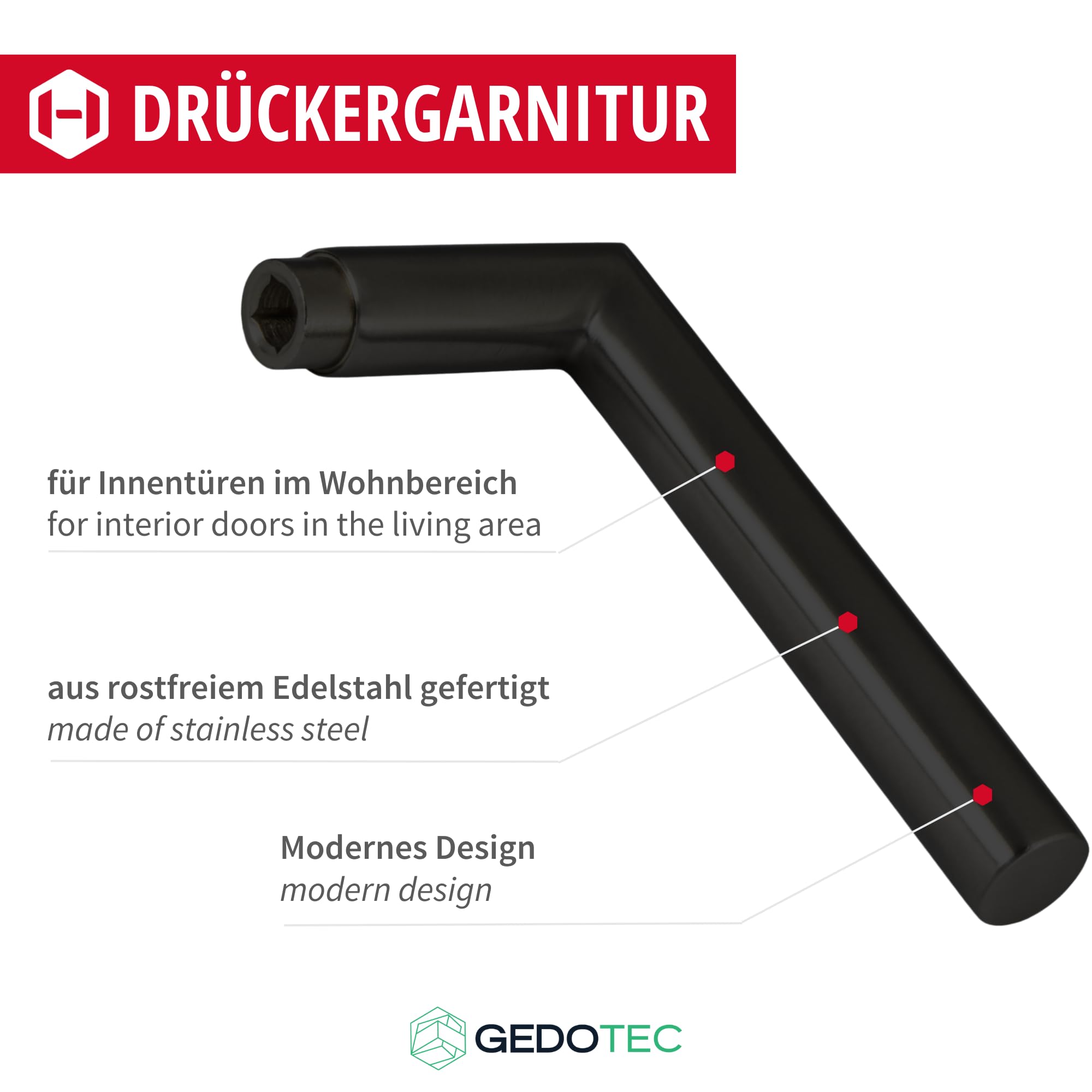 Gedotec Poignée De Porte En Acier Inoxydable | CHAPO | 1 Kit - Garniture De Rosace En Forme De L, Vis Comprises | Noir Mat | Antique Vintage Poignée De Porte De