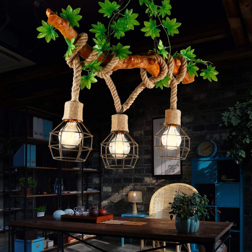 Vintage Holz Kronleuchter Industrie 3 Lichter DIY Seil Kronleuchter Metall Draht Käfig Lampe Loft Rustikale Deckenleuchte Innen Retro Beleuchtung