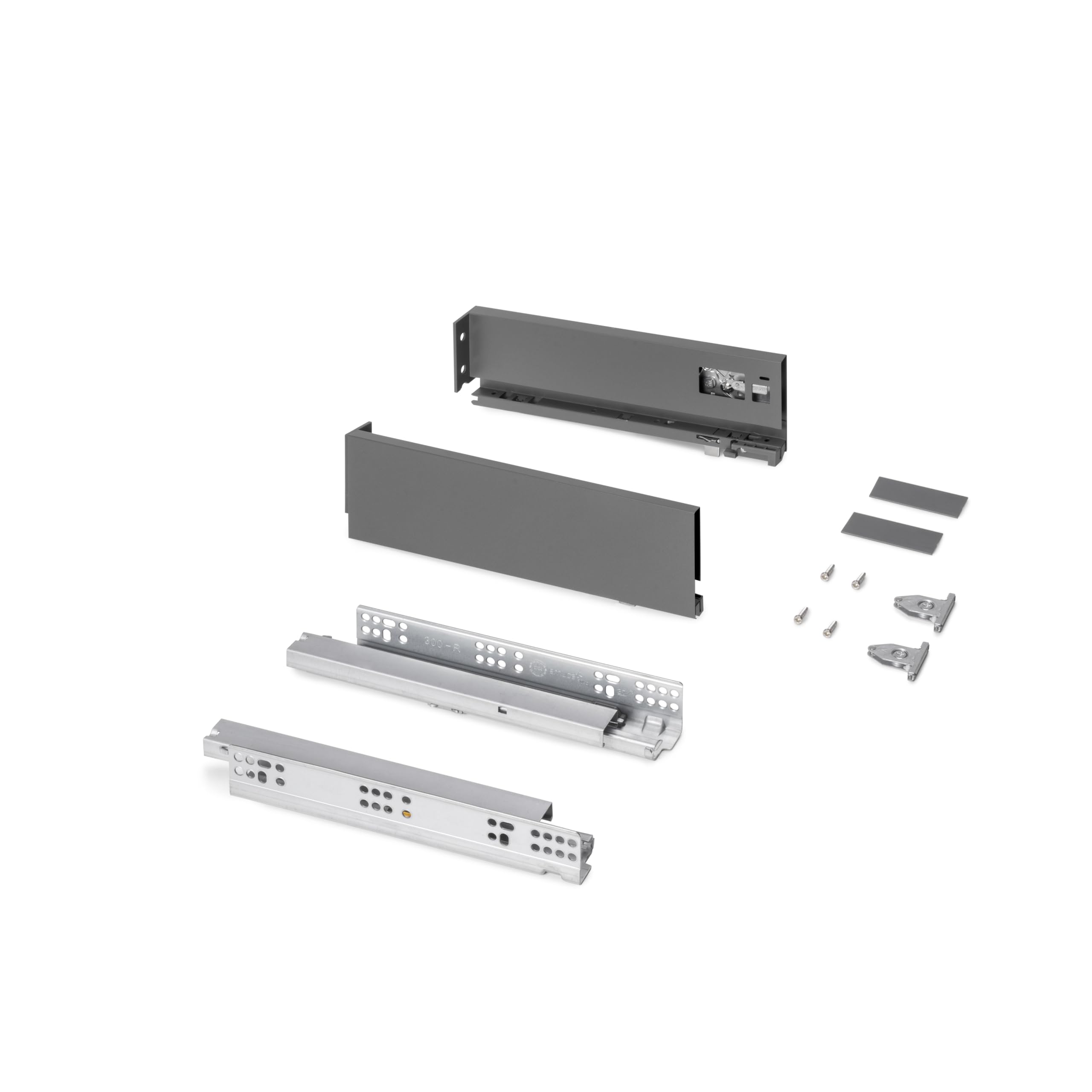 Emuca - Drawer kit for Kitchen or Bathroom, Height 93 mm, Depth 230mm, 30kg, Soft Closing, Boards not Included, Steel, Anthracite Grey