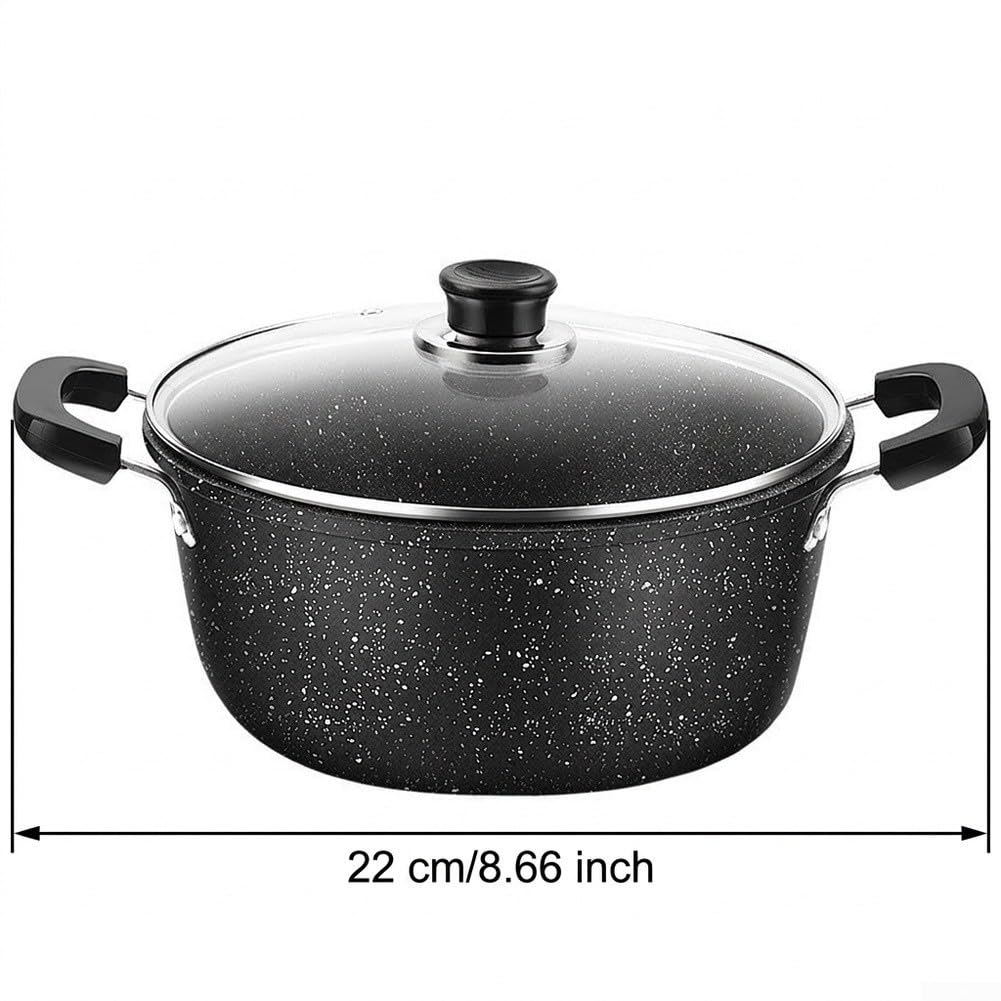 Pentola in metallo con coperchio, pentola da 22 cm per stufato e brodo, corpo della pentola ispessito con manici isolati, adatta per piani cottura a induzione a gas ed elettrici, lavabile