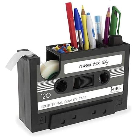 Amazon Queen B デスク オーガナイザー カセットテープ おしゃれ ペン 立て スタンドテープカッター 付き 多機能 卓上 収納 ケース ボックス 小物 入れ オフィス 文房具 グレー ペン立て 文房具 オフィス用品