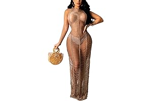 See-Through Temptation: Mesh Halter Maxi Dress for Enchanting Evenings