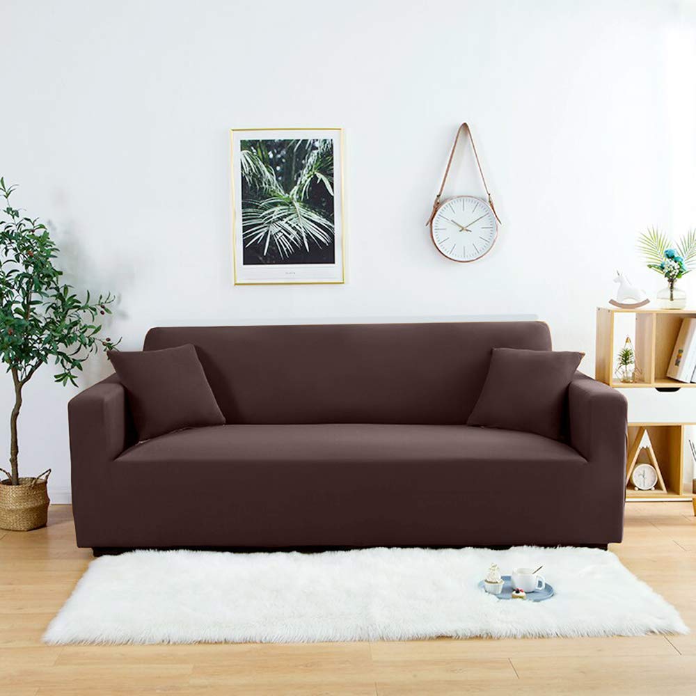 LUXTON HOMEUniversal Elastic Sofa Cover Stretchable Slipcover for Any Type of Sofa | Spandex Jacquard Fabric | Easy Installation & Washable | Living Room,Office (Chocolate Brown, Three Seater)