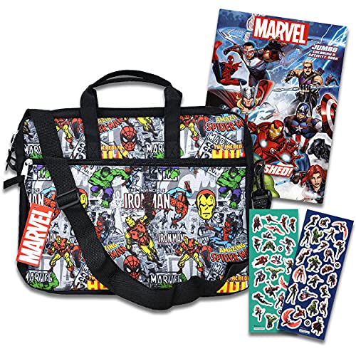 Marvel Shop Tablet Case Avengers School Supplies Bundle ~ Marvel Messenger Bag With Avengers Stickers And Coloring Book (Marvel Sling Bag | Marvel Travel Bag)
