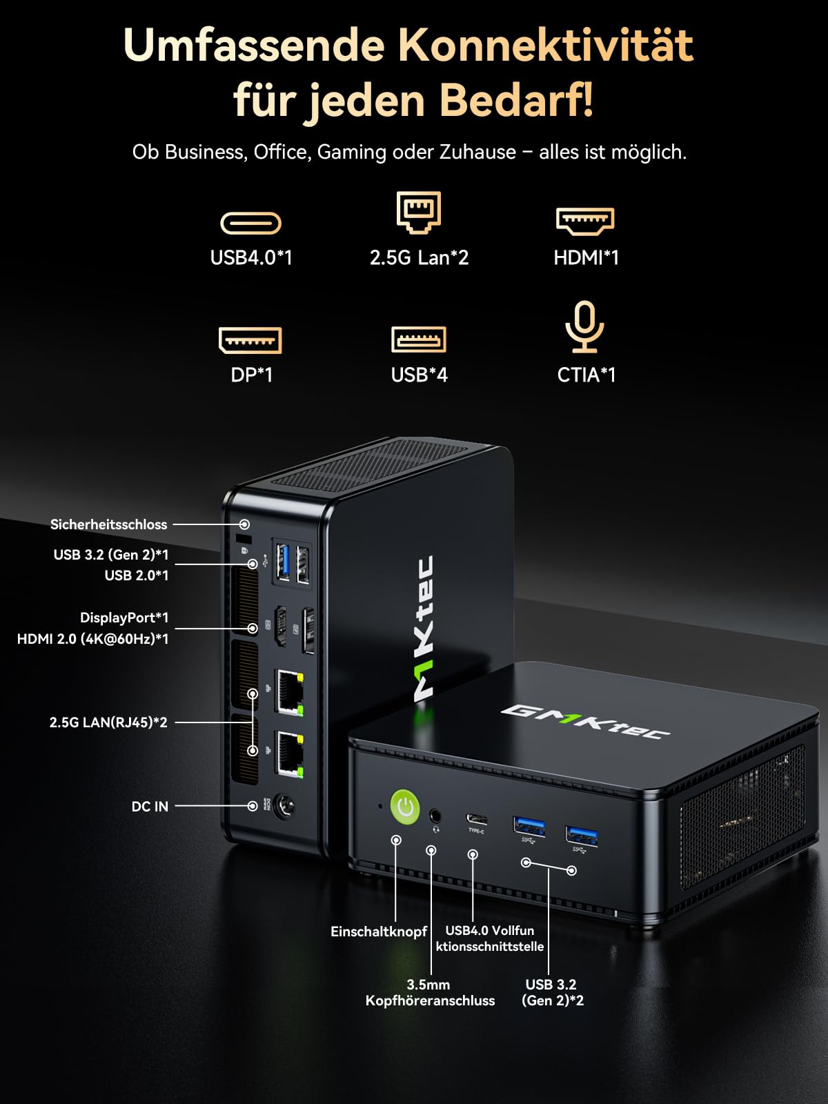 GMKtec Gaming Mini PC Ryzen 5 7640HS (stärker 6800H) mit grafikkarte AMD 760M, 32GB DDR5 RAM 512G M.2 SSD, Mini Desktop Computer mit Dual 2.5G LAN/WiFi 6E/Triple 4K Display/USB 4.0 für Spiele und Büro