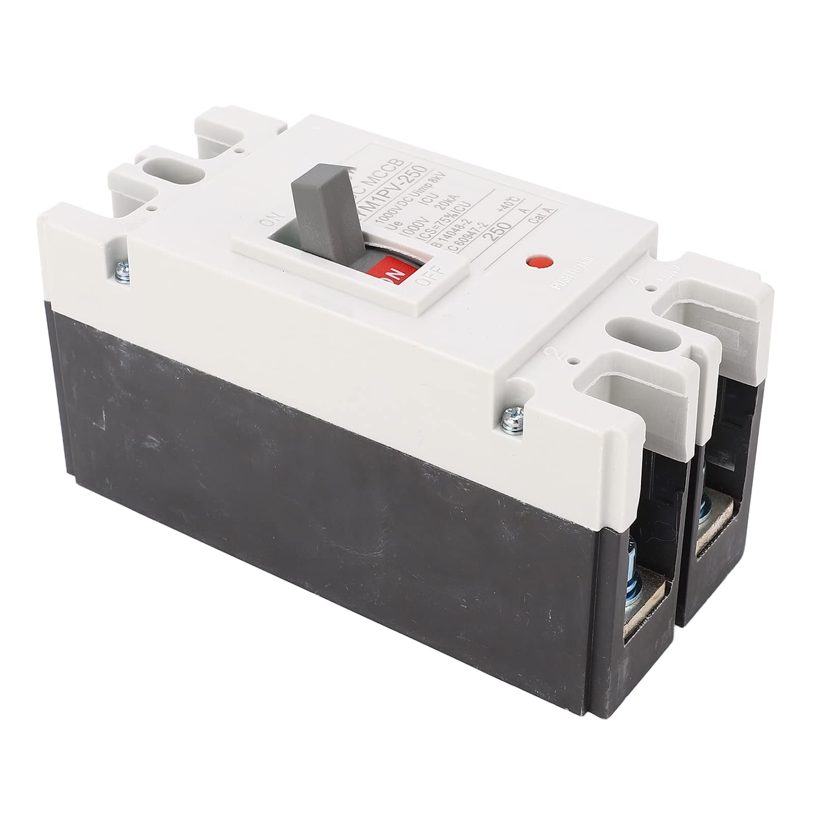 Hyuduo Wyłącznik Obwodu DC 2P Wyłącznik Ochronny Obwodu w Formowanej Obudowie 1000 V 250 A 20KA ze Stykiem ze Stopu Srebra i Uimp 8 KV do Systemów Akumulatorów Fotowoltaicznych i Użytkowników Prądu