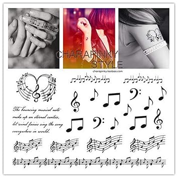 3D Temporary Tattoo Musical Codes With Text Tattoo Sticker Size 15x10CM - 1PC.