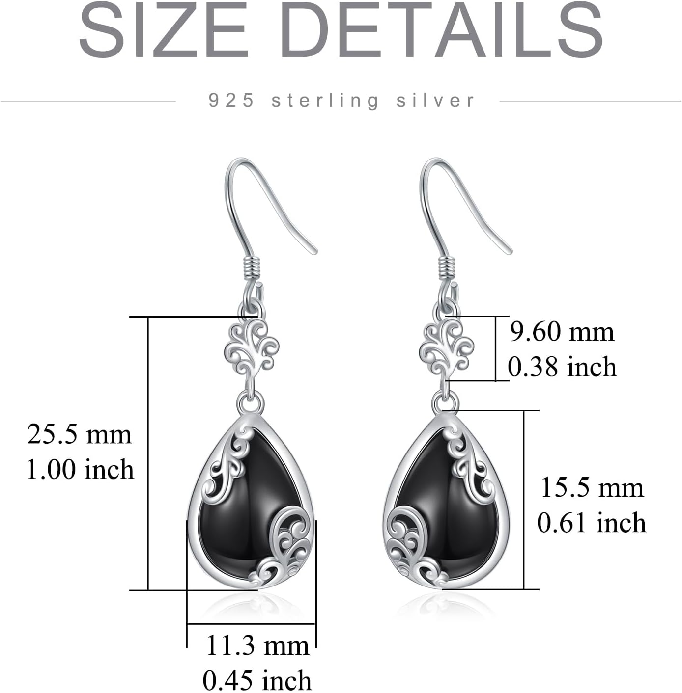 Filigree Teardrop Earrings 925 Sterling Silver Filigree Black Onyx Moonstone Turquoise Lapis Lazuli Dangle Earrings Boho Jewelry Gifts for Women - Image 3