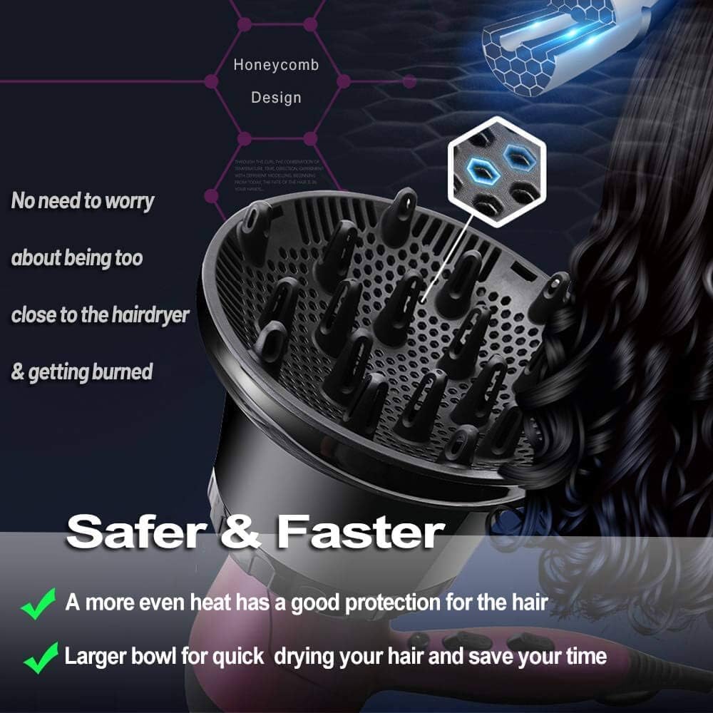 Whixant Hair Diffuser, Universal Hair Dryer Diffuser For Curly Hair and Natural Hair, Professional Hair Diffuser Attachment Fits 99.9% Blow Dryer Nozzle 1.5"- 2.67" to Minimizes Frizz Volume (Black) - Image 3 thumbnail