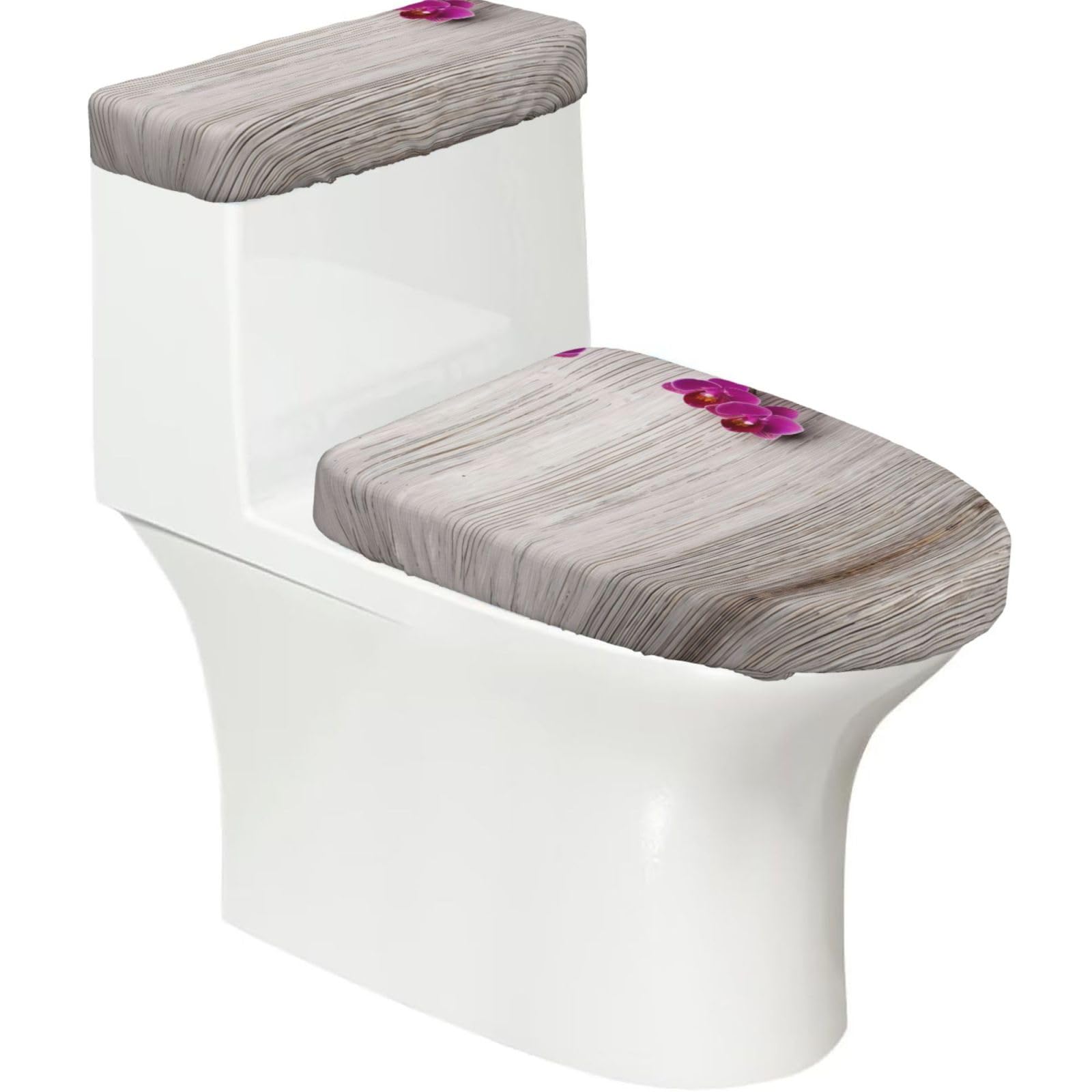 Orchid 2-Piece Toilet Seat Cover Set with Tank Lid, Elastic Fit for U-Shape & Elongated Toilets, Bathroom Decor, Housewarming Gift