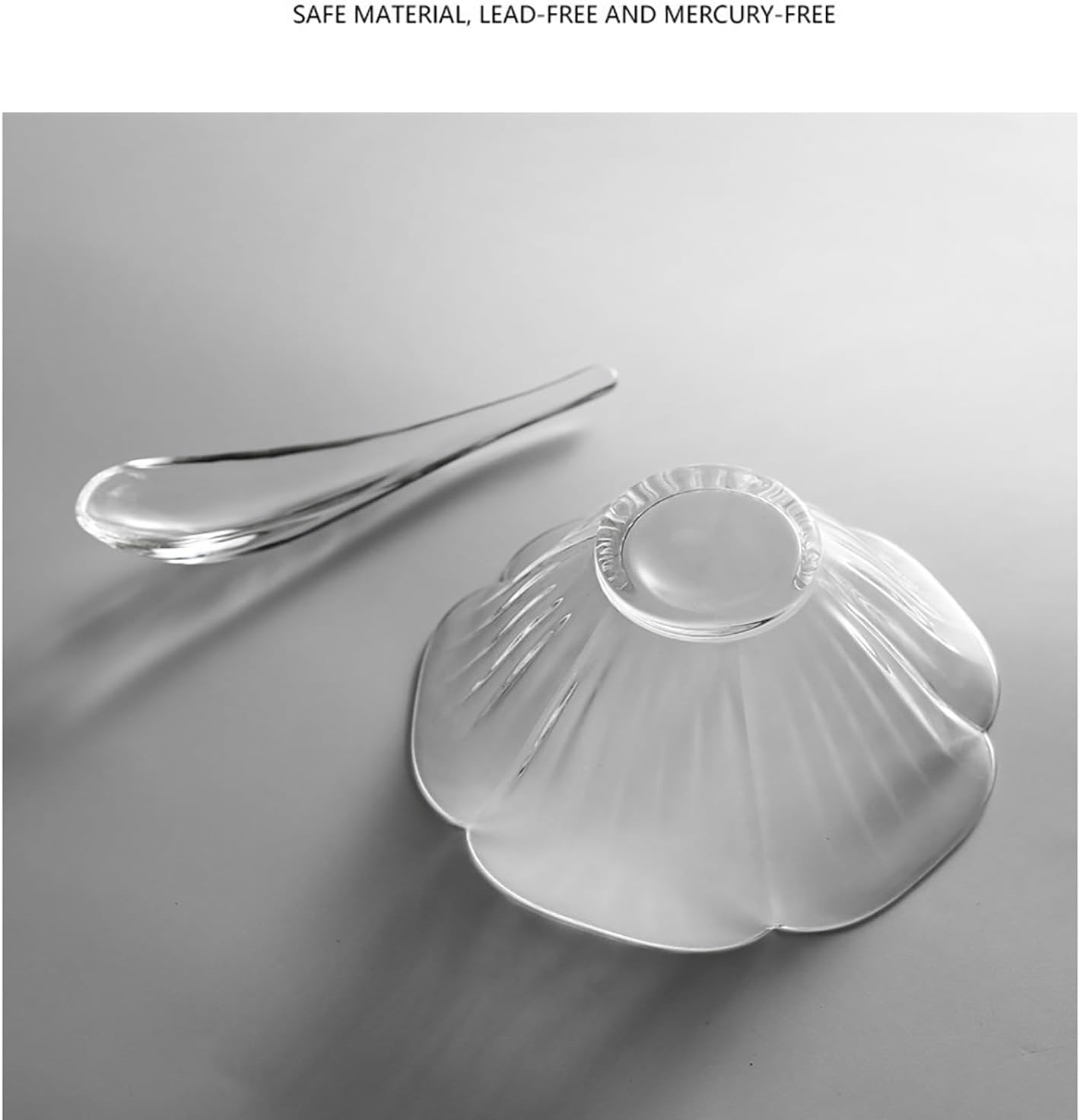 Petal-Shaped Glass Salad Bowl and Mixing Bowl Set, With Crystal Glass Spoons. Heat-Resistant and Easy To Clean, Perfect for Serving Fruits and Desserts.