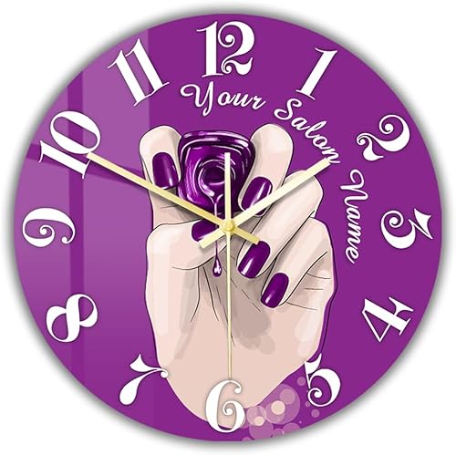 Miniatura 14 de Reloj de pared de salón de uñas de 12 pulgadas, nombre personalizado, regalo de técnico de uñas, reloj de pared silencioso sin tictac, funciona con