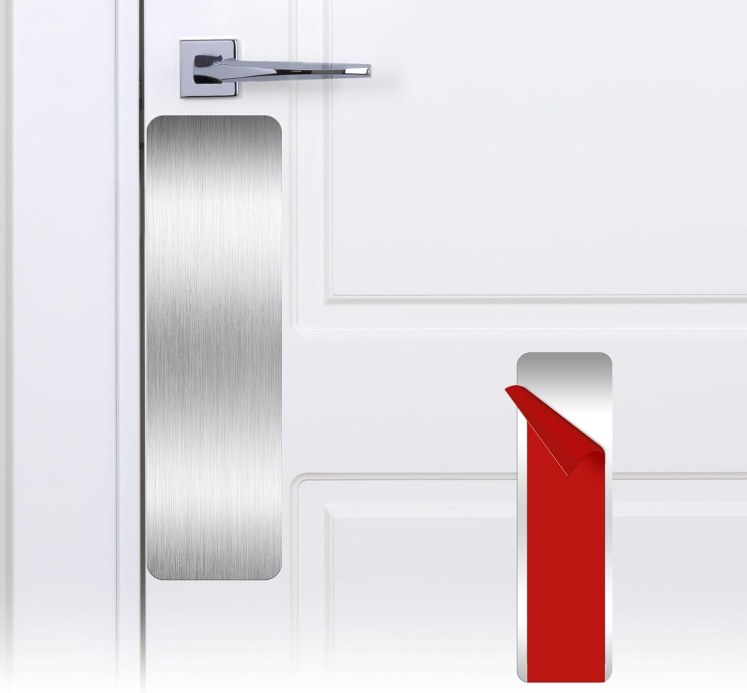 1 PCS 4"x14" Door Protector from Dog Scratching, Self-Adhesive Stainless Steel Door Kick Plate with Rounded Corners, Anti-Scratch Guard for Dogs & Cats, Brushed Fingerprint-Resistant Finish(Silver)