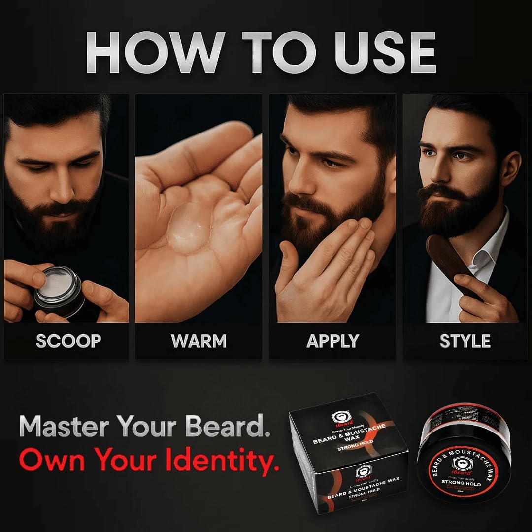 ibeard Beard & Moustache Wax For Men|Beard & Mustache Styling|Long Lasting Strong Hold|Non-Sticky (Pack Of 1, 50Gm) 4