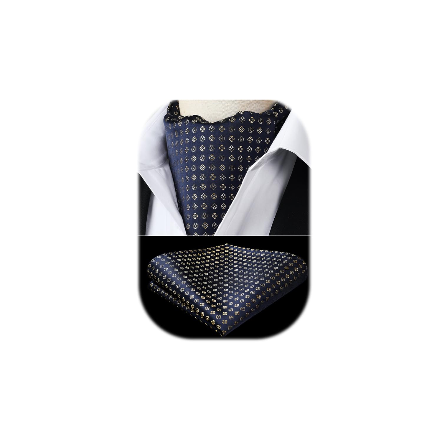 HISDERNCravat for Men Silk Paisley Mens Cravat and Pocket Square Set Polka Dot Ascot Tie and Handkerchief for Wedding Party Christmas