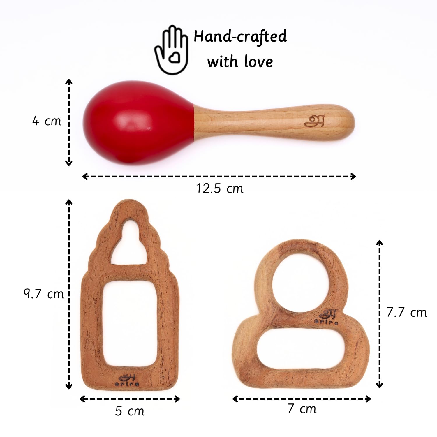 Ariro Wooden Infant Teethers Gift Set-3 For Baby Boy & Girl|Hand Crafted With Organic Neem Wood That Helps Boost Immunity & Aids In Digestion|Easy To Grasp & Chew - Image 2 thumbnail