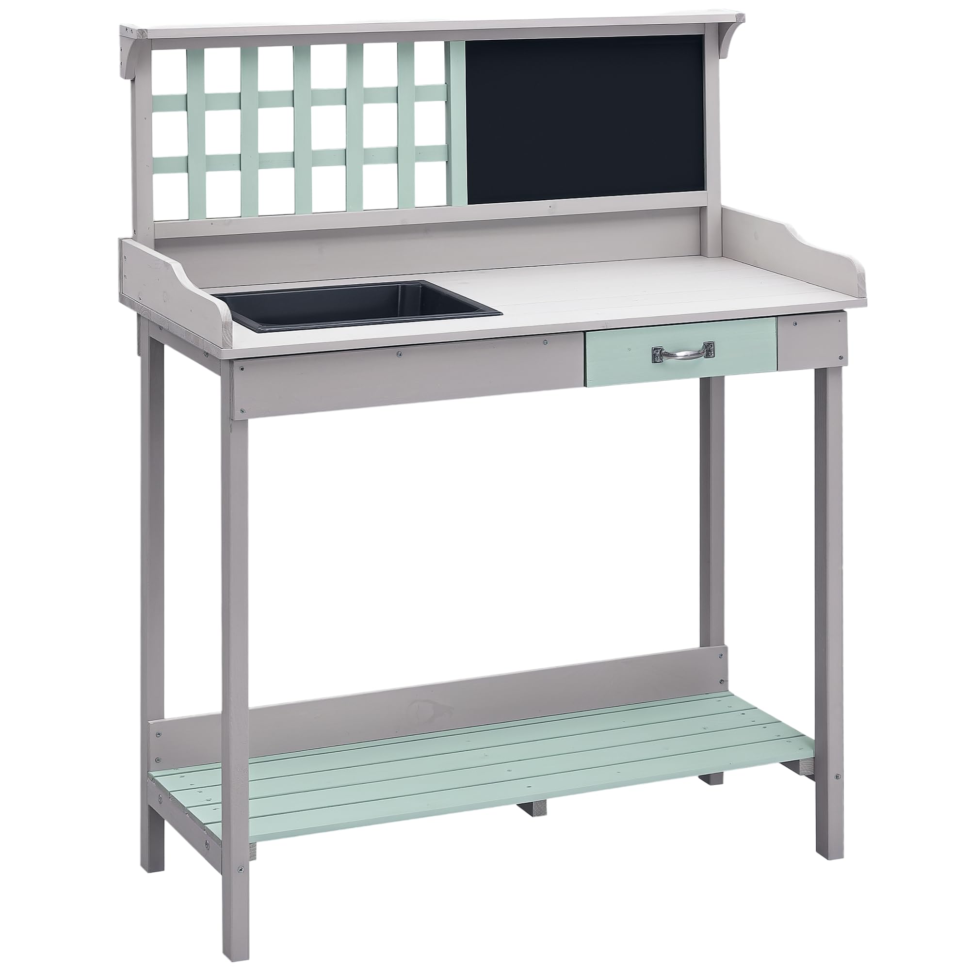 Homcom Grey Outdoor Potting Table Bench Workstation With Wood Planting Shelves In