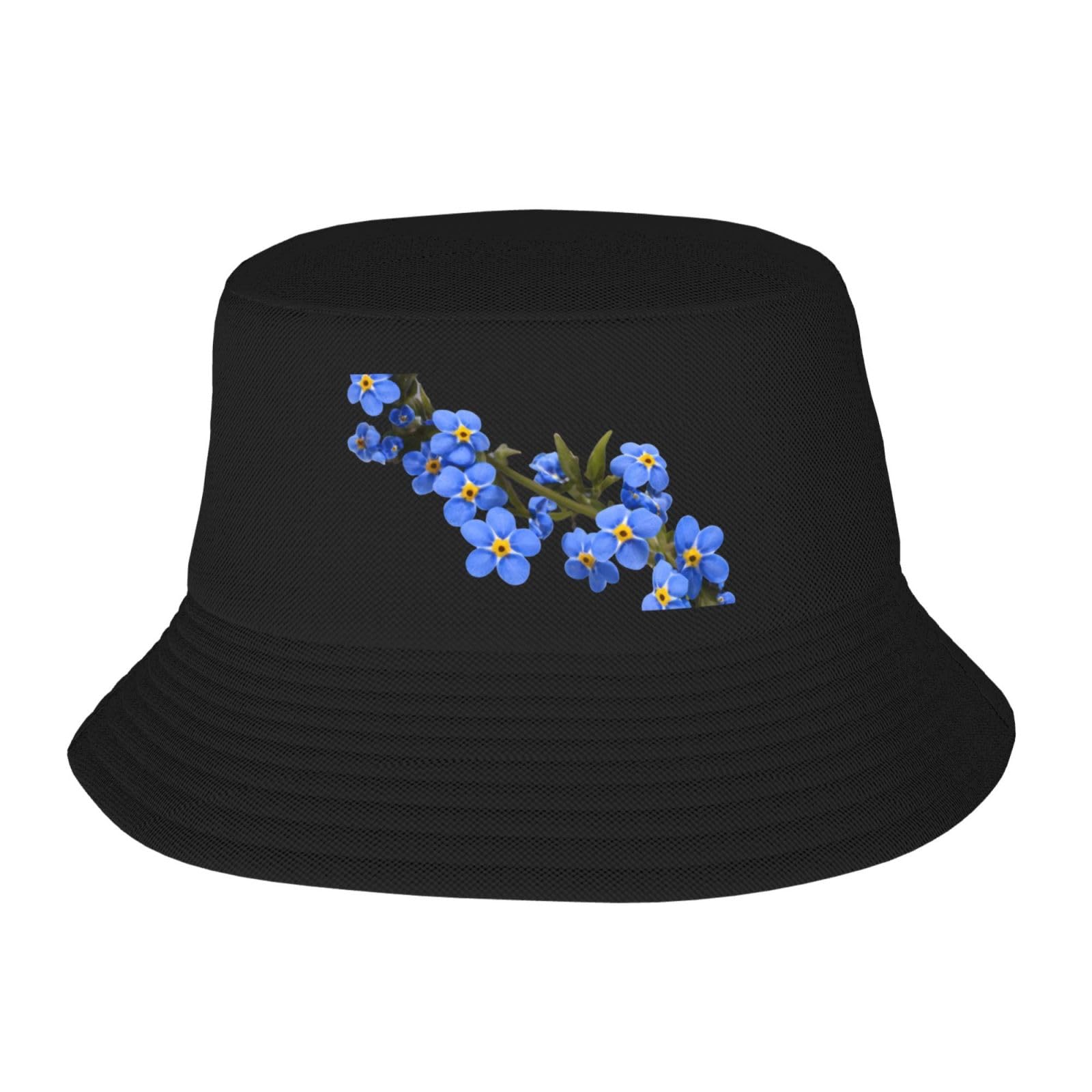 Gpkgsigt Forget-me-not Printing Adult Fisherman's Hat for Men and Women Foldable Headwear for Outdoor Activities Black