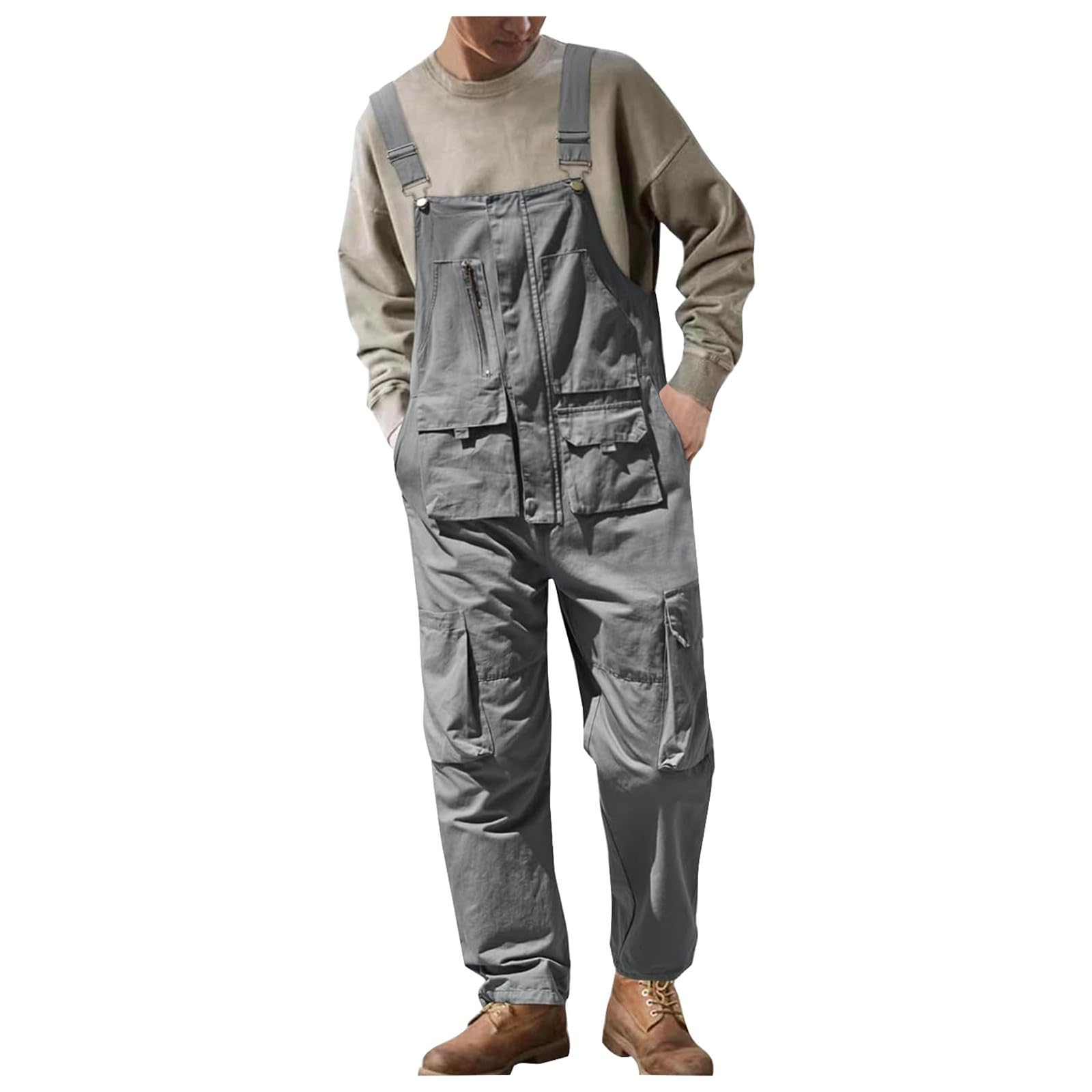 Peto para hombre vintage cargo peto con bolsillos y tirantes, pantalones de peto sueltos, cómodos pantalones de trabajo informales esenciales, pantalones de trabajo suaves, de verano, para jardín y
