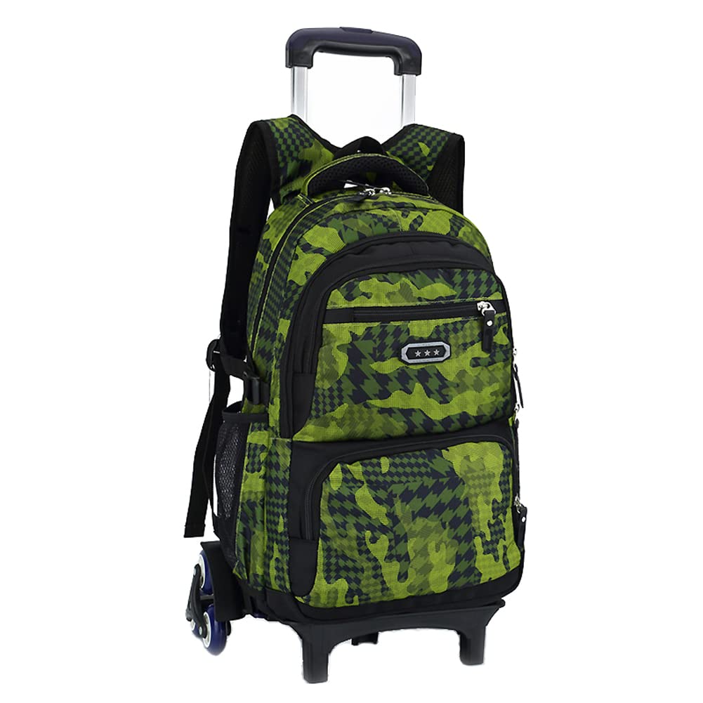 BOZONLI Rolling Backpack for Boys, Trolley School Bags for School Travel Laptop Books Multifunction Wheeled Backpack Luggage Trunk (Green)