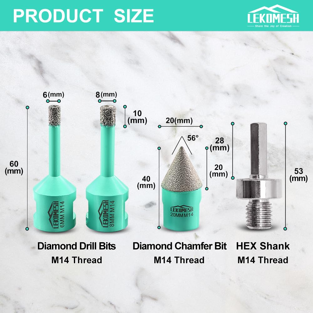 Seghe A Tazza Diamantate M14 Trade Shop - Punta Trapano Diamantata Per Piastrelle Porcellana Vetro Ceramica M Punte Diamantate Filettatura M14 - 7