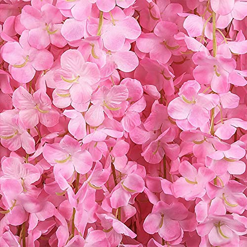 Image of Artificial Hanging Wisteria Flower Vine (Pink) - Pack of 6