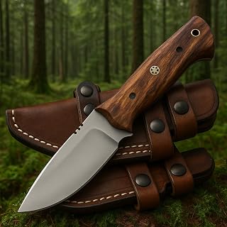 Custom Handmade Hunting Tracker Knife, Bushcraft Knives, Scout Carry Knifes with Leather Sheath, Hunting Knifes with Rose Wooden Handle, Fixed Blade Tracker Knife