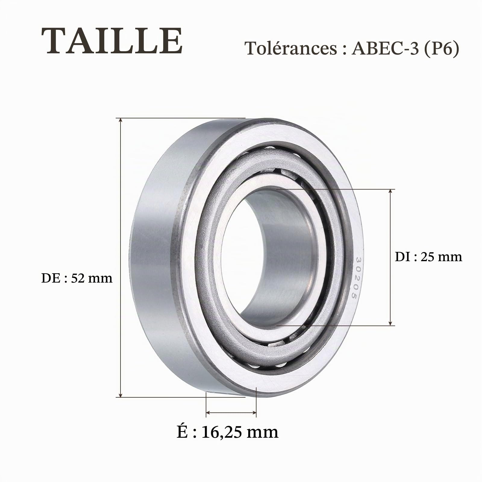 QUARKZMAN 2pcs 30205 Roulement Rouleaux Coniques Cône et Cuvette, 25mm Alésage X 52mm OD X 16,25mm Épaisseur, Acier Chromé Roulement Conique Ensemble, ABEC-3