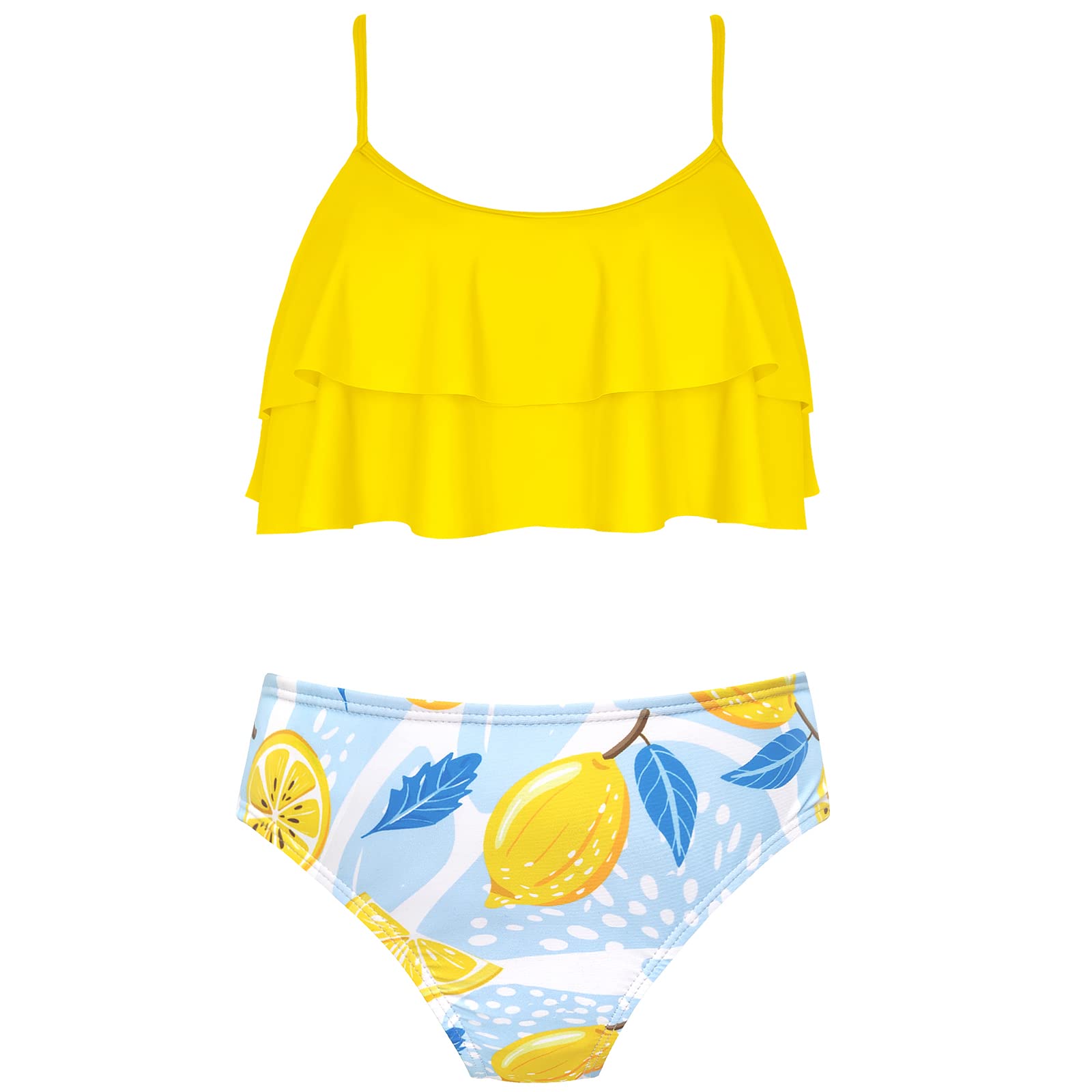 SHEKINI Girls Floral Printing Bathing Suits Ruffle Flounce Two Piece Swimsuits