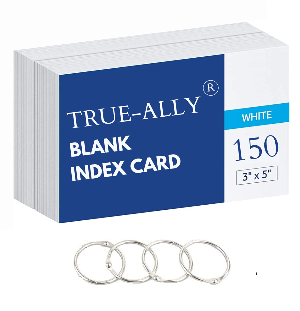 True-Ally unruled Index Flash Cards - 3x5 inch, White, 150 Cards, 200 GSM - with Free Binder Rings for Short Notes, cue Cards, Cheat Sheets, exam, Interview Preparation (3x5 inch Plain - 150 Sheets) (B09B7X6MBM) Amazon Price History, Amazon Price Tracker