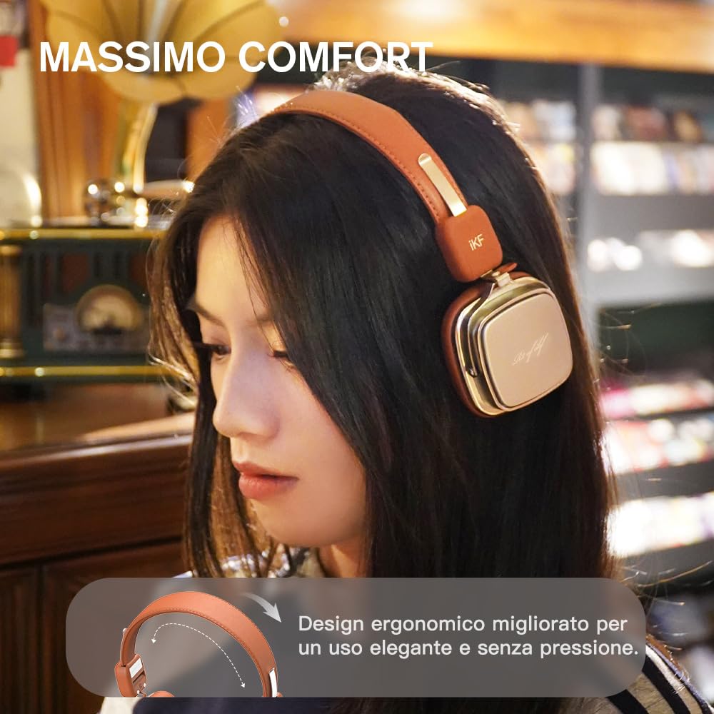 iKF R2 Cuffie Wireless retro, Over Ear Bluetooth, 60 ore di riproduzione, microfono integrato, isolamento acustico, ricarica rapida, leggero, design vintage sovraurale Throwback 80-90 (Nero)
