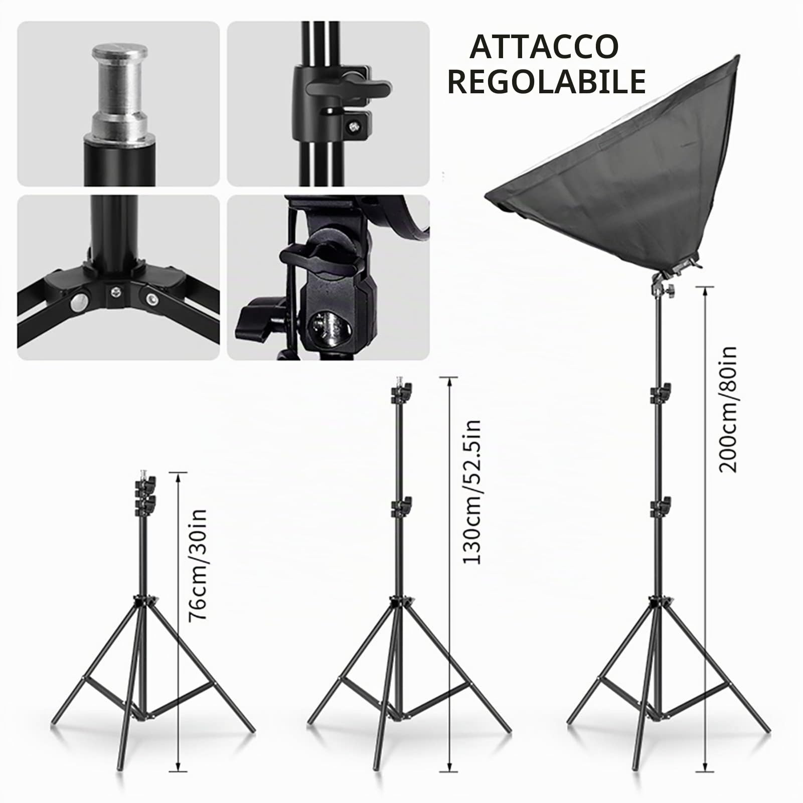 Set Softbox per studio fotografico, Andoer, 3 x 50 x 70 cm, Softbox con 3 lampade fotografiche da 135 W, treppiedi per luce da 2 m, braccio braccio per YouTube, Tiktok, riprese video, ritratti,