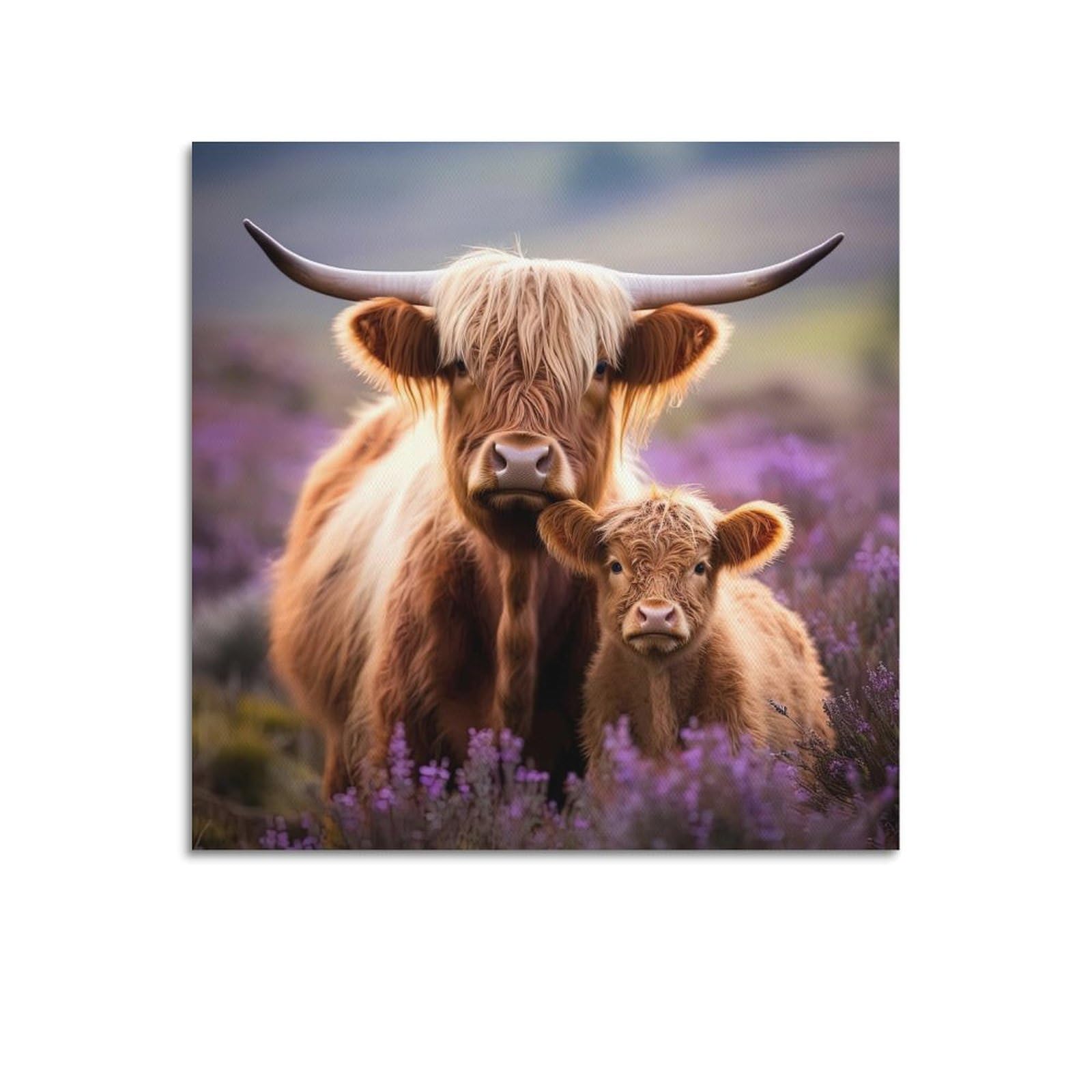 ESTE Cute Little Highland Cow Family Artwork Poster Decorative Painting Canvas Modern Art Picture 24x24inch(60x60cm)