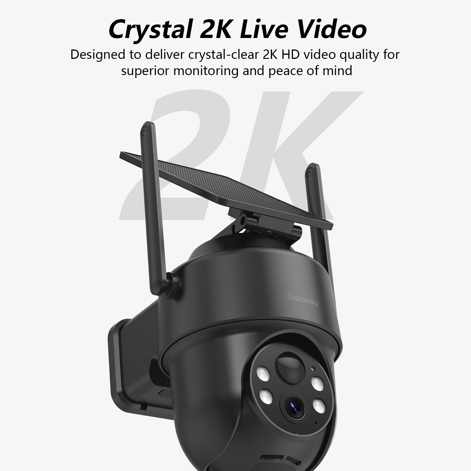 GALAYOU 2K Camera Exterieur sans Fil - Caméra de Surveillance Extérieur avec Panneau Solaire, PIR Alerte Instantanée, Détection Humaine AI, Vision Nocturne en Couleur, Audio Bidirectionnel, R1 (Noire)