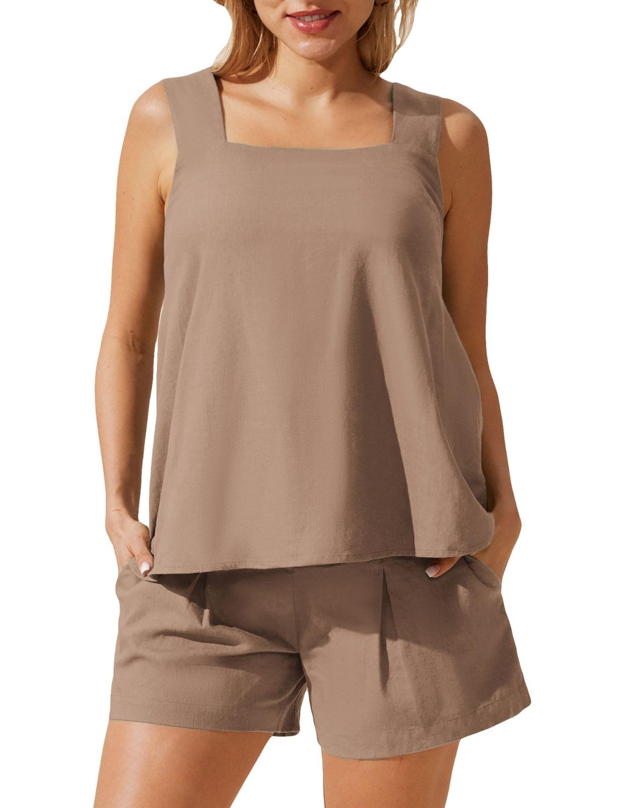 Maacie Completo premaman 2 pezzi pantaloncini estivi in lino canottiere gambe larghe pantaloncini con tasche