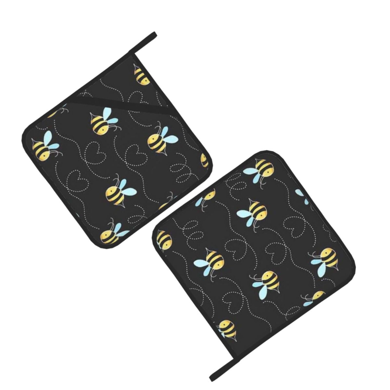 Bees Printed Oven Pot Holders Set of 2 Pcs Heat Resistant Kitchen Microwave Potholders for Cooking Baking Grilling