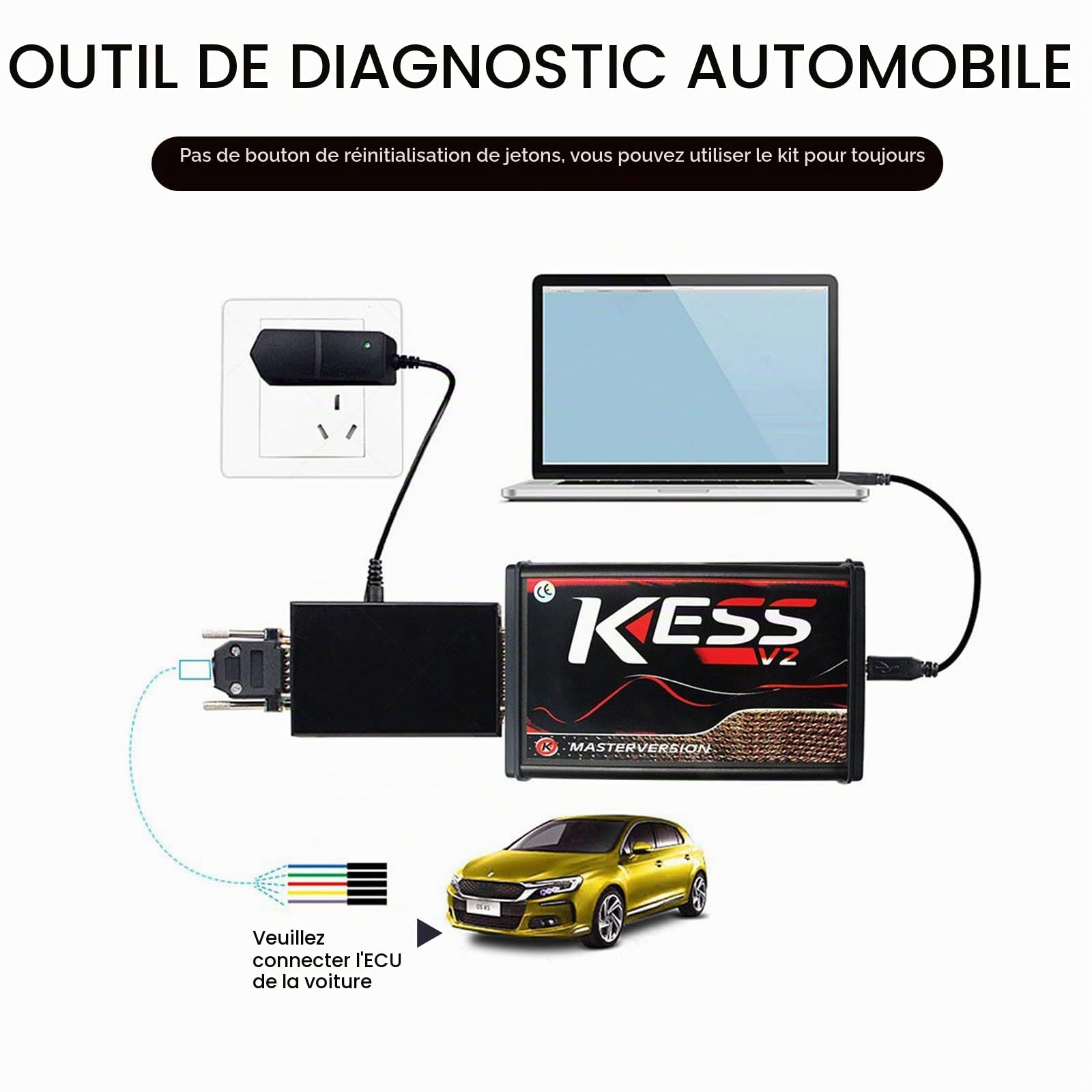Kess V2, Outil de Diagnostic Automobile V5.017, ECU OBD2 Outil de Programmation Aucune limitation jetons, Compatible avec Toutes Les Marques et protocoles Importants