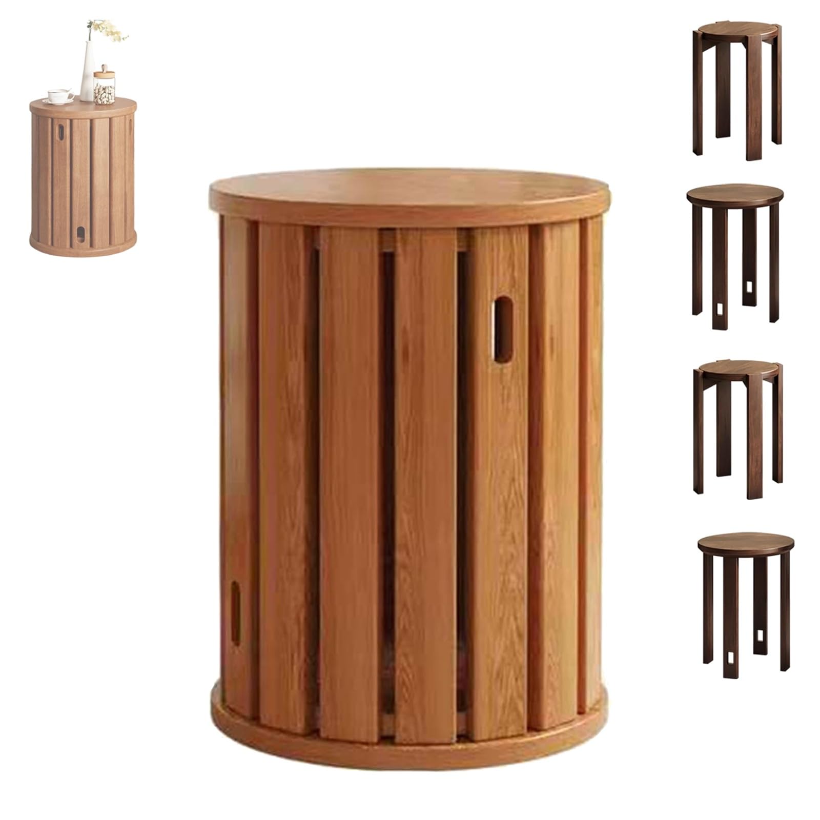Set di 4 sgabelli impilabili in legno, design modulare, sgabello rotondo annidato, facile da sedere per piccoli spazi, soggiorno camera da letto